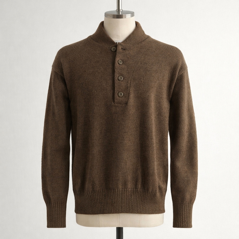 Vintage U.S. Military OD 100% Wool Henley Sweater Size Large.